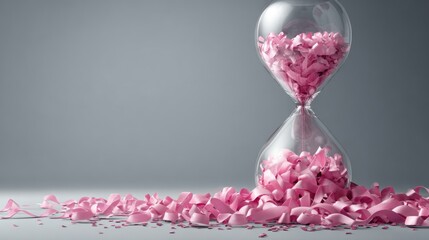 Hourglass with pink ribbons symbolizing passing time and concept of deadlines