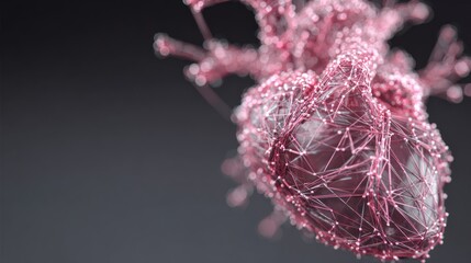 Abstract illustration of a human heart with connected network nodes on a dark background