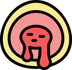 Red melting surreal face dripping down in a round frame, pop art style, generative ai illustration