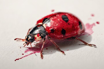 Beautifully detailed watercolor ladybug in vibrant red and black ink showcasing artistic elegance and natural charm