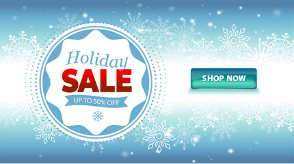 Editable text vector banner for year end sale promotion with snowflakes on winter background. Text is not outlined. Fonts are not included. Clean modern layout for websites ads and social media.