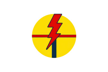 Obraz premium a simple flat 2D icon of border violence, lightning bolt striking a boundary line, sudden conflict symbol, yellow and red colors, clean sharp lines, no shadows, isolated on a plain white background