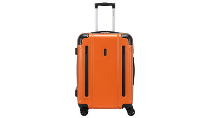 Naklejka premium Orange suitcase with black accents and handle extended isolated on a transparent background luggage travel