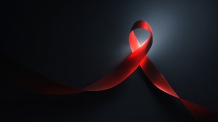 Red ribbon on dark background symbolizing awareness support and solidarity