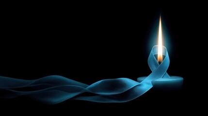 Abstract candle flame with ribbon symbol of hope remembrance on black