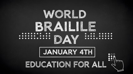 World Braille Day January 4th Education for All with tactile dots and hand icon