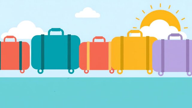 Colorful Suitcases Lined Up for Travel Adventure.
