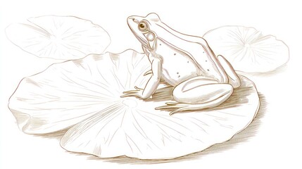 Illustration of a frog resting on a lily pad in a natural setting