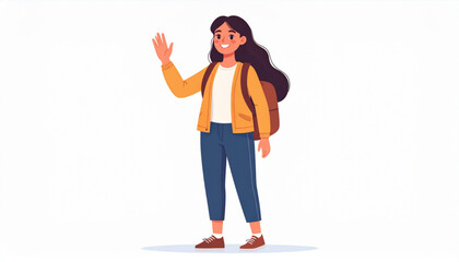 Friendly Cartoon Woman Waving