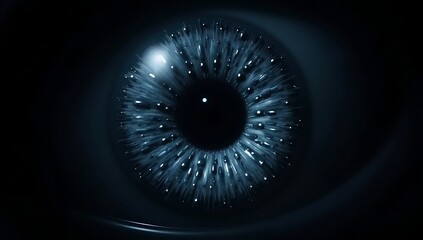 Single human eye formed from CCTV camera lenses, dark background, privacy and surveillance awareness concept
