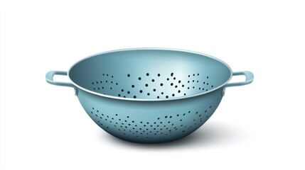Isolated light blue colander on white background kitchen utensil object