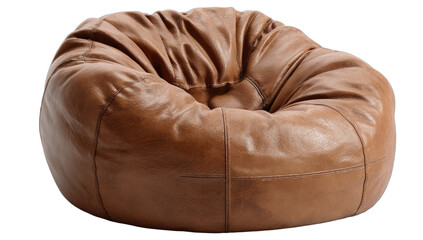Plush, textured brown leather bean bag chair with stitching details