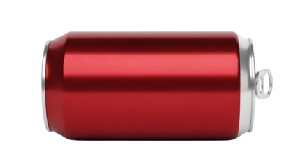 Red soda can with silver trim and pull tab isolated on a transparent background drink beverage