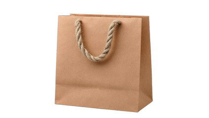 Recycled paper shopping bag with thick rope handles, presented in studio lighting