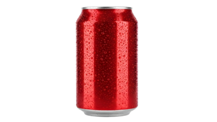 Red soda can with water droplets isolated on a transparent background cold drink