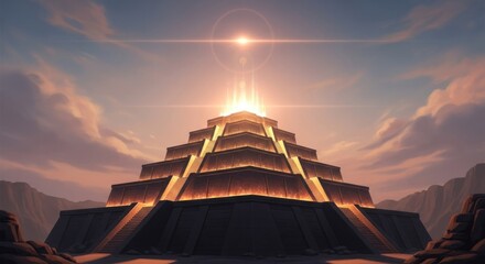 Ancient Pyramid Illuminated by Golden Sunrise Rays.