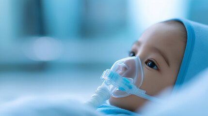 Young child lying in a hospital bed with nasal oxygen tube symbolizing pediatric healthcare and recovery.