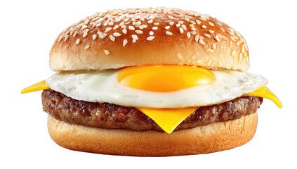 Savory breakfast burger with a fried egg, cheese, and meat patty