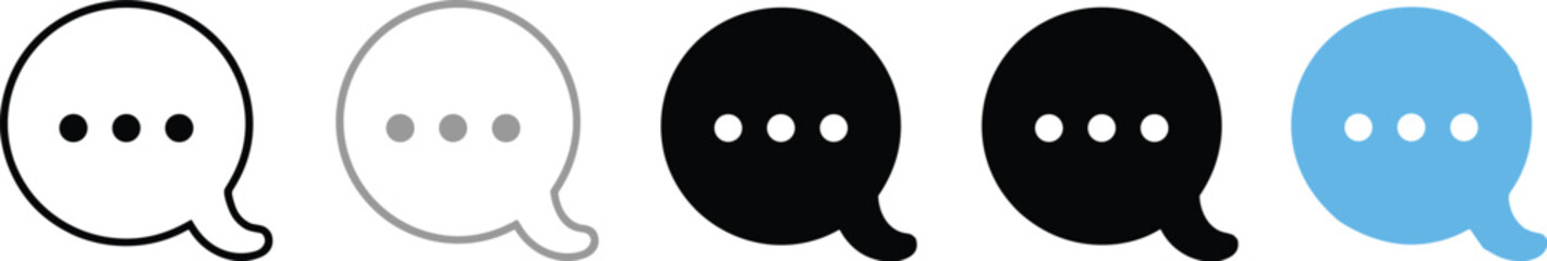 Fototapeta premium Chat icon, speech bubble, message symbol, communication UI, typing indicator, black white blue, digital interface, social media, app design