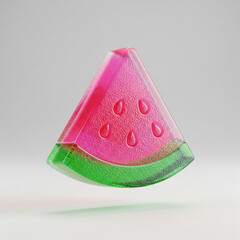 3D Model of Pink Glass Watermelon Slice, Fruit Icon, Summer Symbol, Transparent Food, Cristal Juicy Snack