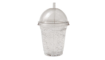Clear plastic cup filled with bubbly liquid and glitter, topped with a dome lid and straw
