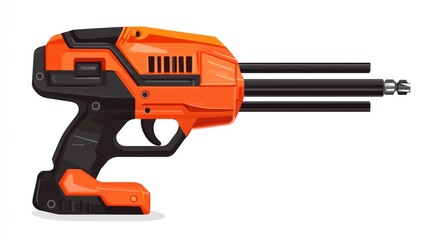 Fototapeta premium Orange and black futuristic weapon design with multiple barrels on white background