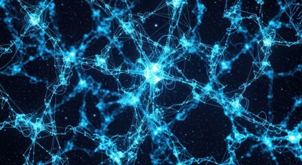 Abstract Network of Glowing Blue Connections on Dark Background.