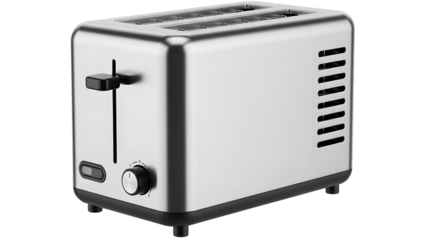 Stainless steel toaster with black accents isolated on a transparent background kitchen appliance silver