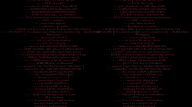 Encrypted programming security hacking code animation. Typing red java script code on black screen. Hacker code running down a computer screen terminal.