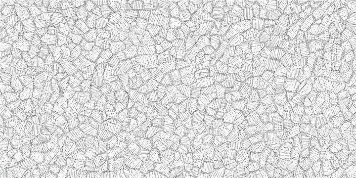 Black and white abstract pattern of irregular geometric shapes with hatching texture background
