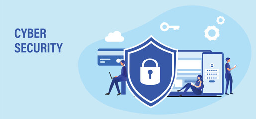Cyber security and data protection privacy, PDPA concept. Businessman secure data management and protect data from hacker attacks and padlock icon to internet technology networking vector illustration