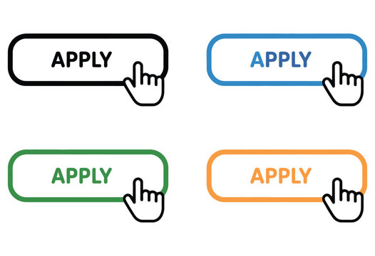 Apply click here web button icon featuring cursor pointer interaction, clean vector linear symbols set, isolated on background in black, green