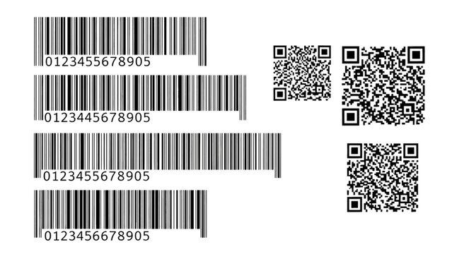 Set of barcodes and qr codes