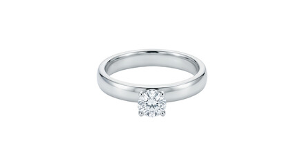 Ring with a round diamond placed on a simple band in close-up view in a bright setting