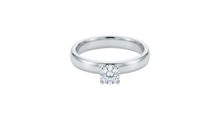 Ring with a round diamond placed on a simple band in close-up view in a bright setting