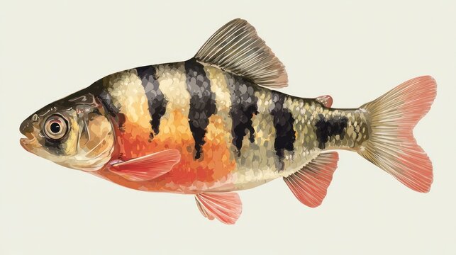 Vibrant illustration of a tiger fish with striped pattern and colorful fins