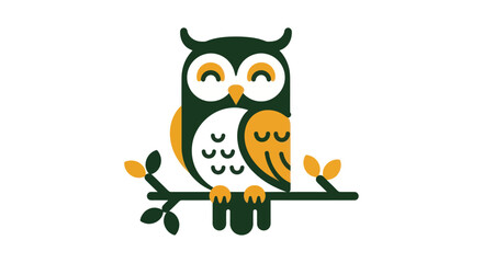 Stylized owl illustration on branch against white background for design