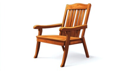 Wooden chair isolated on white background with armrests and backrest design
