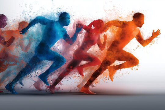 Abstract runners made of colorful paint splashes in motion.