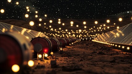 A mesmerizing scene featuring glowing lights against a starry backdrop. This environment evokes a sense of wonder and exploration. Discover new horizons. Generative AI