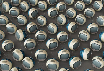 Vintage Futurism Sphere TVs 3D Render Isolated