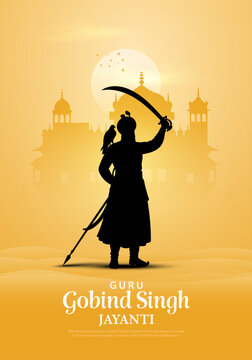 happy guru gobind singh jayanti silhouette vector illustration design.