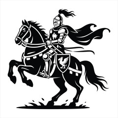 Armored Knight on Horse with Griffin Shield - Royal Warrior Illustration