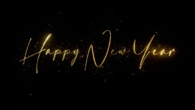 Happy New Year text message in gold letters and glitter + Alpha channel