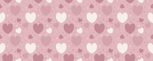 Seamless heart pattern with scattered pink love symbols on soft pastel background. Perfect for Valentine cards, romantic gift wrap, or wedding decoration designs.