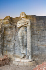 Standing 'Svastika Mudra' lord Buddha statue at Polonnaruwa 'Gal Viharaya' temple
