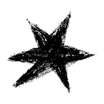 Hand drawn grunge star with rough chalk, charcoal textured edges. Bold black vector illustration on transparent background. Suitable for retro, abstract and punk style artwork