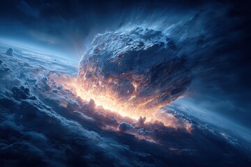 Massive asteroid collides with Earth, triggering a significant extinction event in a dramatic celestial impact scenario