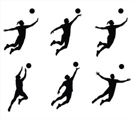 Volleyball Players Silhouette Action Poses - Jumping and Spiking