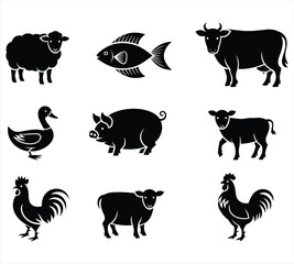 Farm Animals and Livestock Silhouette Set for Agricultural Design